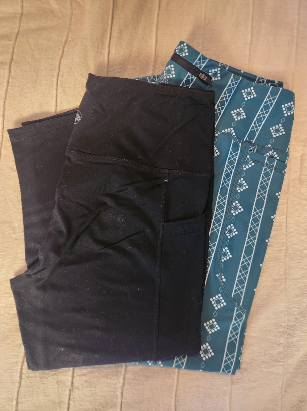 Senita Athletics Black Pocket Leggings & Teal Printed Leggings - 2 Pair - Size L
